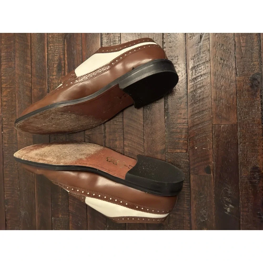 Brentano‎ Spectator Leather Two-Tone Wingtip Tuxedo Shoes Oak/White | Size 13 W